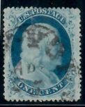 Cat. No. 22, Issue 1861, Denom 1¢, Color:  Blue, With Certificate