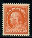 Cat. No. 420, Issue 1914, Denom 30¢, Color:  Orange Red, With Certificate