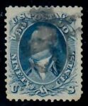 Cat. No. 72b, Issue 1861, Denom 90¢, Color:  Dark Blue, With Certificate