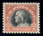 Cat. No. 523, Issue 1918, Denom $2, Color:  Orange red & black, With Certificate