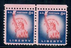 Cat. No. 1041B, Issue 1954, Denom 8¢, Color:  Dark violet-blue and carmine, Mis-Perf