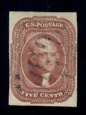 Cat. No. 12, Issue 1856, Denom 5¢, Color:  Red Brown, With Certificate