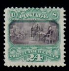 Cat. No. 120, Issue 1869, Denom 24¢, Color:  Green & Violet, With Certificate