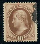 Cat. No. 139, Issue 1870, Denom 10¢, Color: Brown, "H" Grill, With Certificate