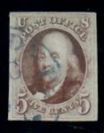 Cat. No. 1a, Issue 1847, Denom 5¢, Color: Dark Brown, With Certificate
