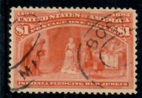Cat. No. 241, Issue 1893, Denom $1, Color: Salmon, With Certificate