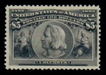 Cat. No. 245, Issue 1893, Denom $5, Color: Black, With Two Certificates