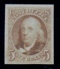 Cat. No. 3, Issue 1875, Denom 5¢, Color: Red Brown, 4 Full Margins