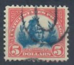 Cat. No. 573, Issue 1923, Denom $5, Color:  Carmine & Blue, With Certificate