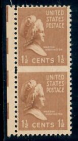 Cat. No. 805, Issue 1938, Denom 1.5¢, Color:  Bister brown, Vertical Pair, Imperf Between