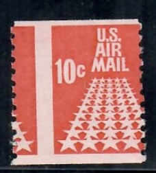 Cat. No. C73, Issue 1968, Denom 10¢, Color: Carmine, Mis-Perf