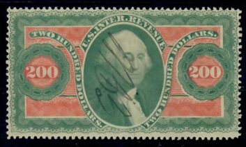 Cat. No. R102c, Issue 1864, Denom $200, Color:  Green & Red, With Certificate