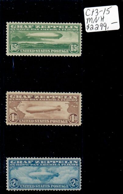 Cat. No. C13-15, Issue 1930, Denom 65¢, $1.30 & $2.60, Graf Zeppelin's, Set of 3, MNH