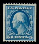 Cat. No. 351, Issue 1909, Denom 5¢, Color: Blue, With Certificate
