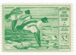 Cat. No. RW16, Issue 1949, Denom $2, Color:  Green, Mint, Never Hinged
