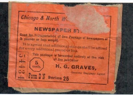 R. R. Newspaper Stamp, 5¢, Color:  Orange