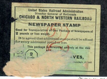R. R. Newspaper Stamp, 2¢, Color:  Mint Green