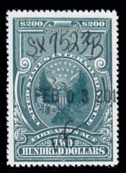 Cat. No. RY8, Issue 1990, Color:  Dull Blue, $200 Firearms Transfer Tax Revenue Stamp