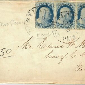 Cat. No. 9, Issue 1852, Denom 1¢, Color:  Blue, With Certificate and Letter