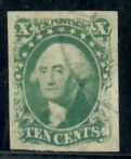 Cat. No. 14, Issue 1855, Denom 10¢, Color:  Green, With Certificate