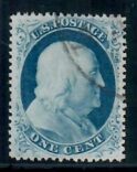Cat. No. 22, Issue 1857, Denom 1¢, Color: Blue, With Certificate
