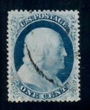 Cat. No. 23, Issue 1857, Denom 1¢, Color: Blue, With Certificate
